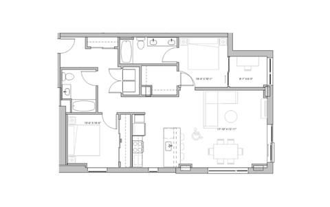Floor plan for 2 beds, 2 baths, 1200 sqft